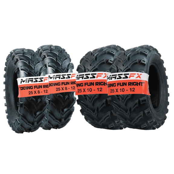 MASSFX 25x8-12 Front (2) & 25x10-12 Rear (2) Tires for ATV, UTV, & SxS (4-pk)
