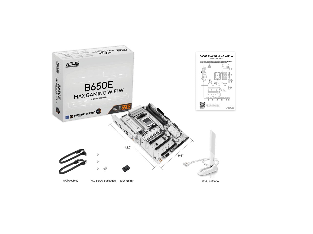 ASUS B650E MAX GAMING WIFI W - AMD B650 AM5, PCIe 5.0, ATX Motherboard, White PCB, DDR5, 3x M.2, Wi-Fi 6E, 2.5Gb LAN, USB 10Gbps Type-C, DisplayPort, HDMI, BIOS FlashBack, Aura Sync, Advanced AI PC