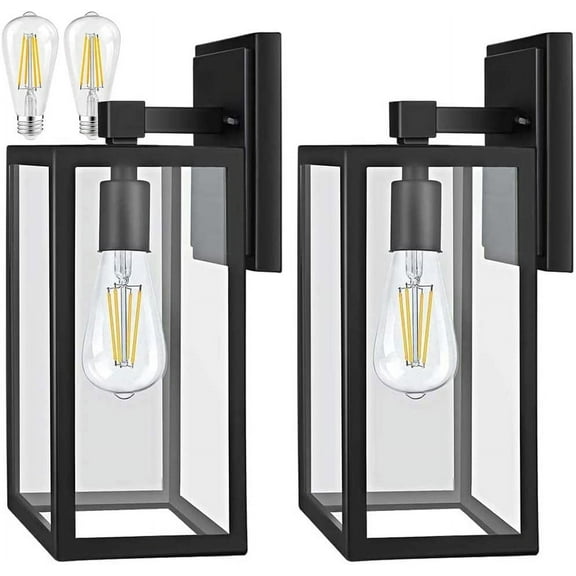 2 Pack Outdoor Wall Lantern,Wall Mount,Black,Bulbs Included