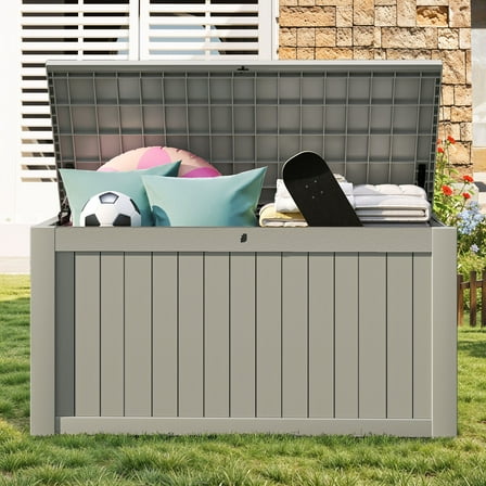 Uforic 230 Gallon Extra Large Outdoor Deck Box, Weatherproof Resin Storage Box with Side Handles, Waterproof & Lockable, Light Brown