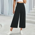 thumbnail image 2 of Womens Wide Leg Cropped Suit Pants Work Business Summer Pleated Waisted Side Zipper Up Trousers With Pockets, 2 of 6
