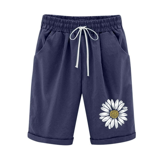 Womens Shorts Casual Elastic Waist Baseball Printed Drawstring Pants, Summer Shorts for Women
