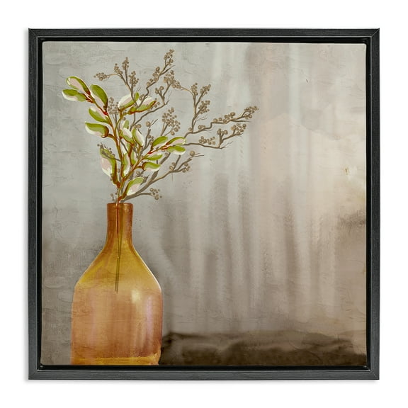 Stupell Industries Traditional Amber Vase Plants & Flowers Painting Black Floater Framed Canvas Art Print Wall Art, 18 x 18