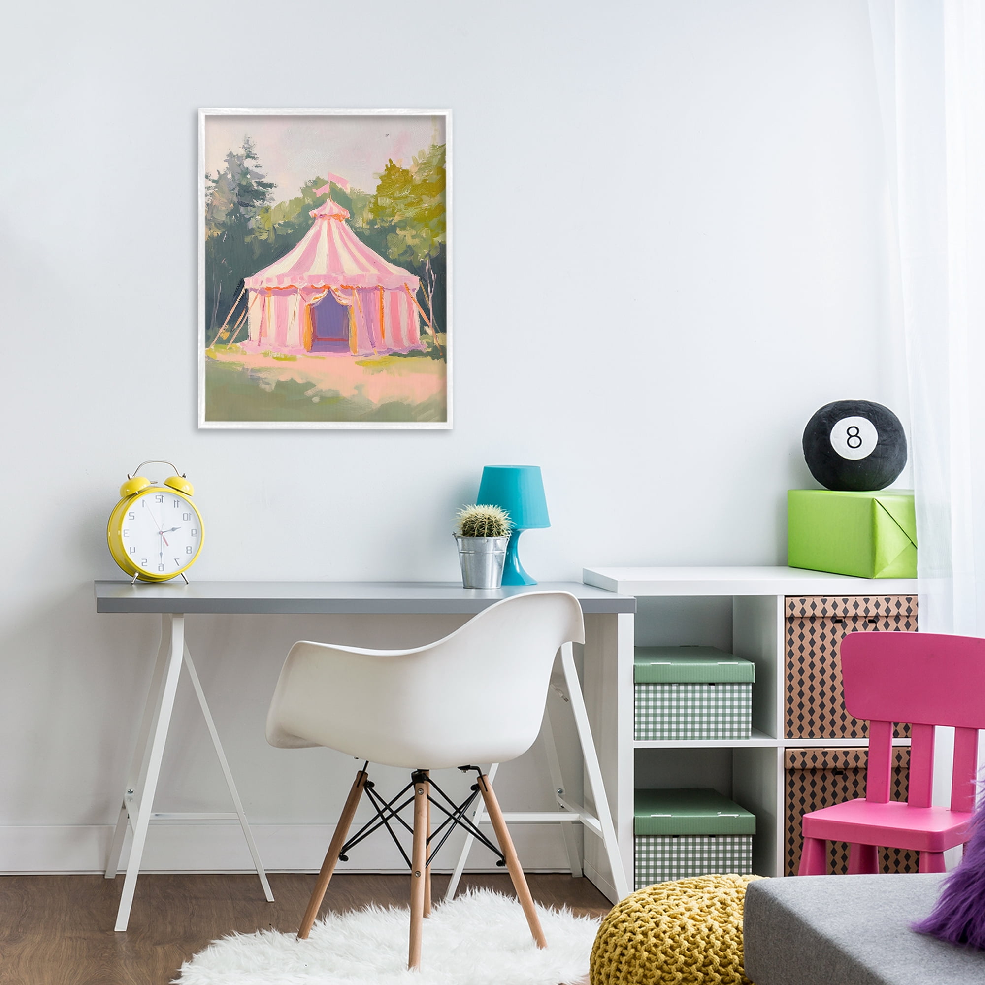 Stupell Industries Pink Circus Tent in Meadow White Framed Giclee Art, design by The Prints Vibe