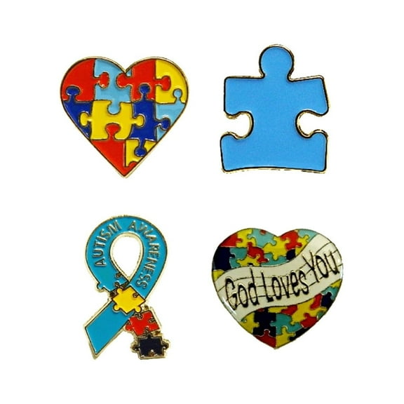 4 Piece Set Autism Awareness Heart Colorful Puzzle Pieces Lapel Hat Pins 4P005