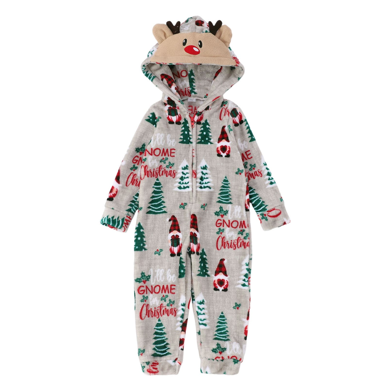 CUZIBR Christmas Family Pajamas Thickened Downy Long Sleeve Hooded Full Zipper Up Overall Sleepwear Outfits Lovely Snowflake Snowman Print One Piece Jumpsuits Loungewear For Baby,Grey,6-9 Months