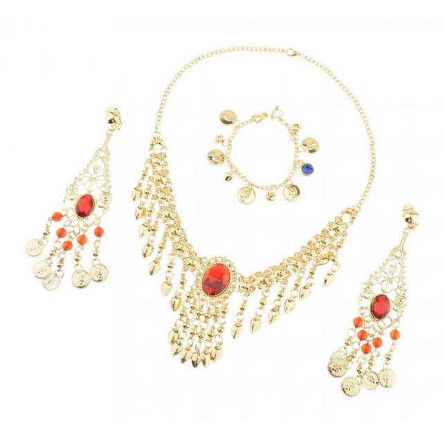 yingyy Bijoux de Danse Orientale, Collier de Boucles d'Oreilles, Chaîne de Nez Rouge