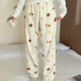 thumbnail image 4 of Bibifish Womens Pants Bear Print Fuzzy Drawstring Waist Wide-Leg Fit Pants Home Wear Daily Errands Adorable Cozy Flannel Pajama Pants, 4 of 5