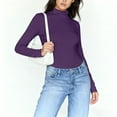 thumbnail image 4 of Women's Mock Turtle Neck Tops Slim Fitted Tops Thermal Underwear Tops Tight Tops Basic Tee Thermal Layering Tops Active Layer Shirts Turtleneck Shirt Lightweight Pullover Tees T-Shirts Dark Purple L, 4 of 7