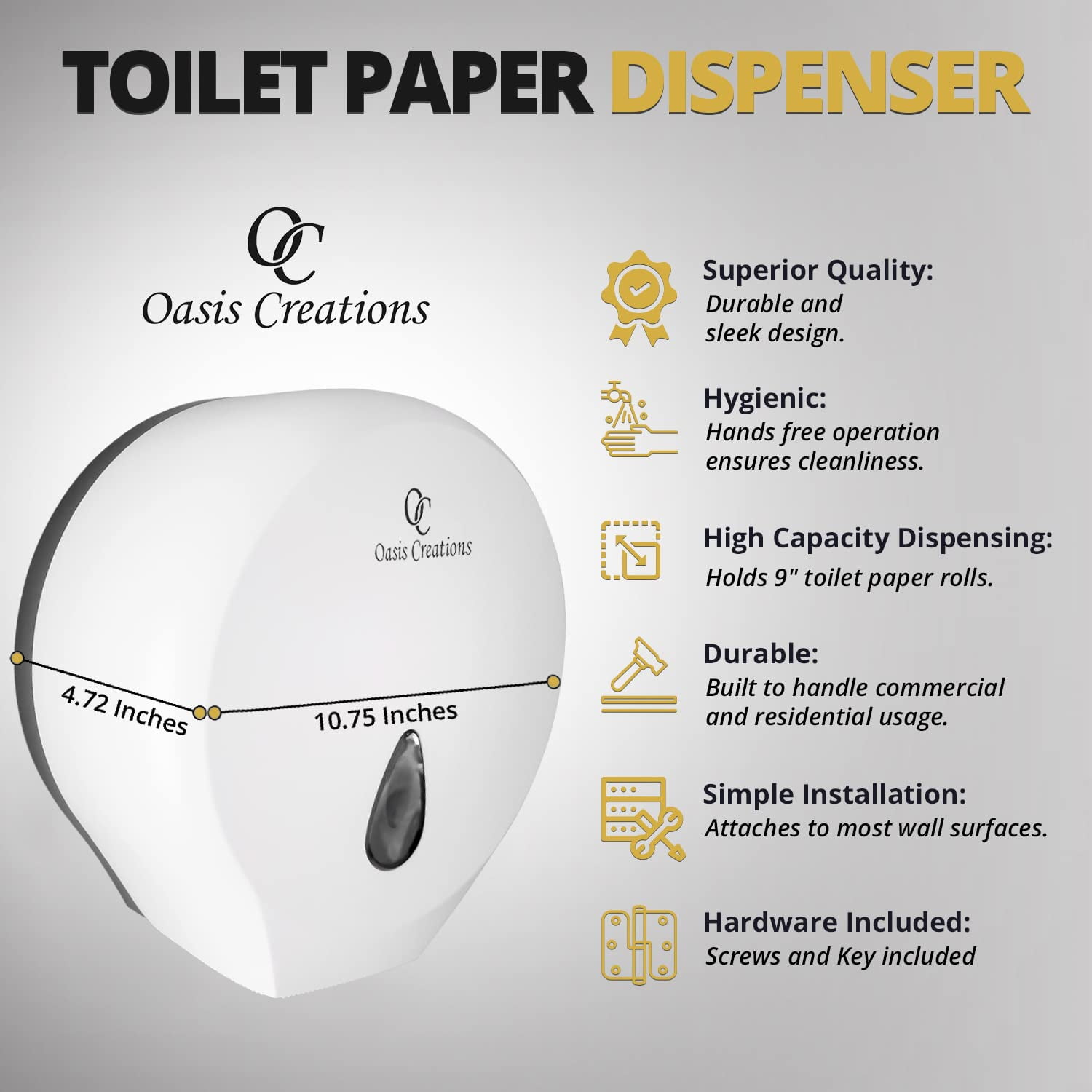 Single Roll Toilet Tissue Dispenser- White- by Oasis Creations- 9” Bath Tissue Dispenser