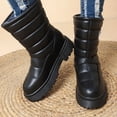 thumbnail image 2 of FRSASU Women's Puffy Mid Calf Winter Snow Boots Platform Lug Sole Waterproof Warm Lined Slip On Outdoor Ankle Boots Black, 2 of 7