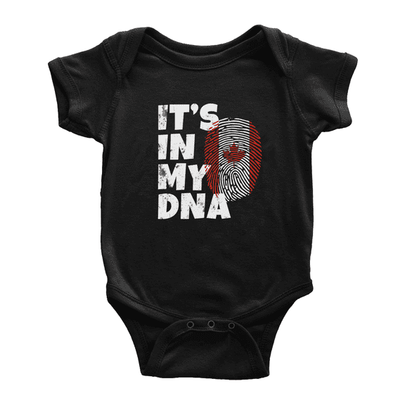 It's In My DNA Canadian Flag Country Pride Baby Romper Bodysuit (Black, 0-3 Months)