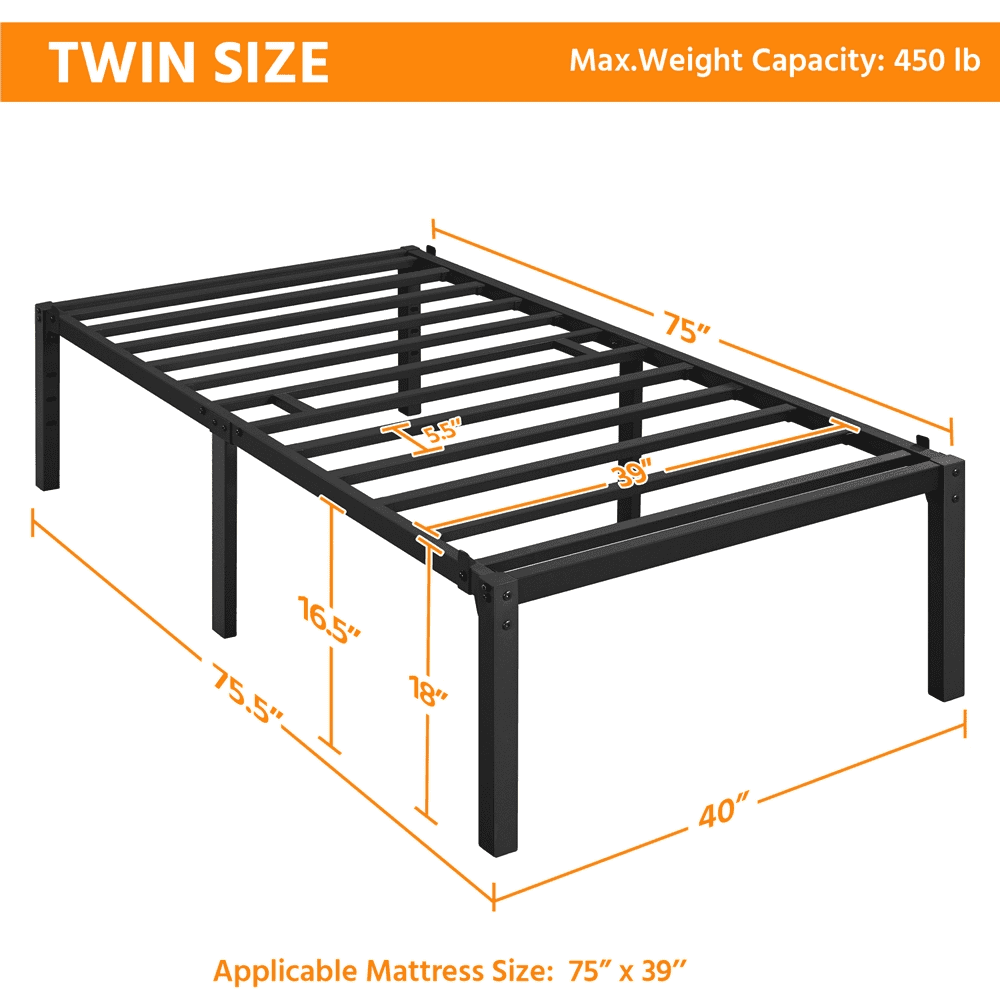 Fullfurnique Metal Platform Bed Frame with Heavy Duty Steel Slat Support, Twin, Black