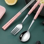 Back to School Under $5 Wzzjkit Travel Utensils with Case Stainless Steel Portable Cutlery Set Student Office Worker Chopsticks Spoon Fork Cutlery Three-piece Gift School Season Travel Cutlery Set