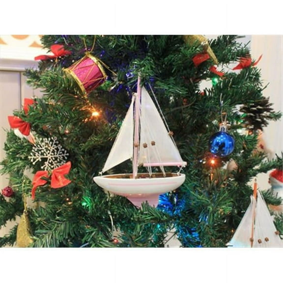 Handcrafted Model Ships Sailboat9-106-XMAS Pink Sailboat Christmas Tree Ornament 9 in. - Nautical Christmas Decoration