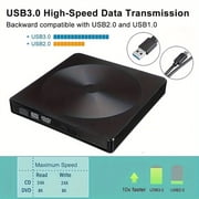 External DVD Drive, USB 3.0 CD Burner CD/DVD +/-RW Optical Drive, Slim Portable DVD CD ROM Rewriter Writer Duplicator for Laptop Desktop PC Windows 11/10/7 MacBook (Black)