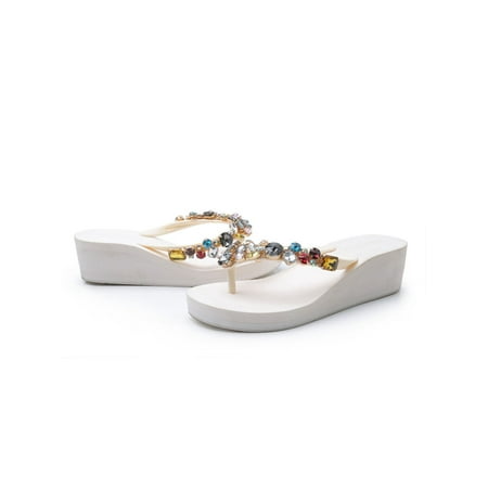 

Audeban Ladies Women s Wedge Flip Flop Fashion Rhinestone Sandals Shoes