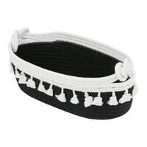 REGALWOVEN 1 Pack Woven Storage Basket, Solid Shelf Storage Bin with Tassel for Key Tray Bowl for Entryway Desk, Catchall Home Decor Black 13.4*6.3*4.7in