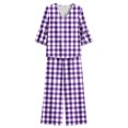thumbnail image 7 of Enjoytime Plaid Two Piece Sets for Women V Neck Ruffle 3/4 Sleeve Shorts Matching Set Summer Casual Travel Vacation Outfits, 7 of 7
