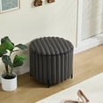 thumbnail image 3 of 22.05"Wide Upholstered Round Pouf Ottoman Foot Rest with Black Metal Legs,Faux Fur Footstool for Living Room Bedroom Entryway. Charcoal, 3 of 6