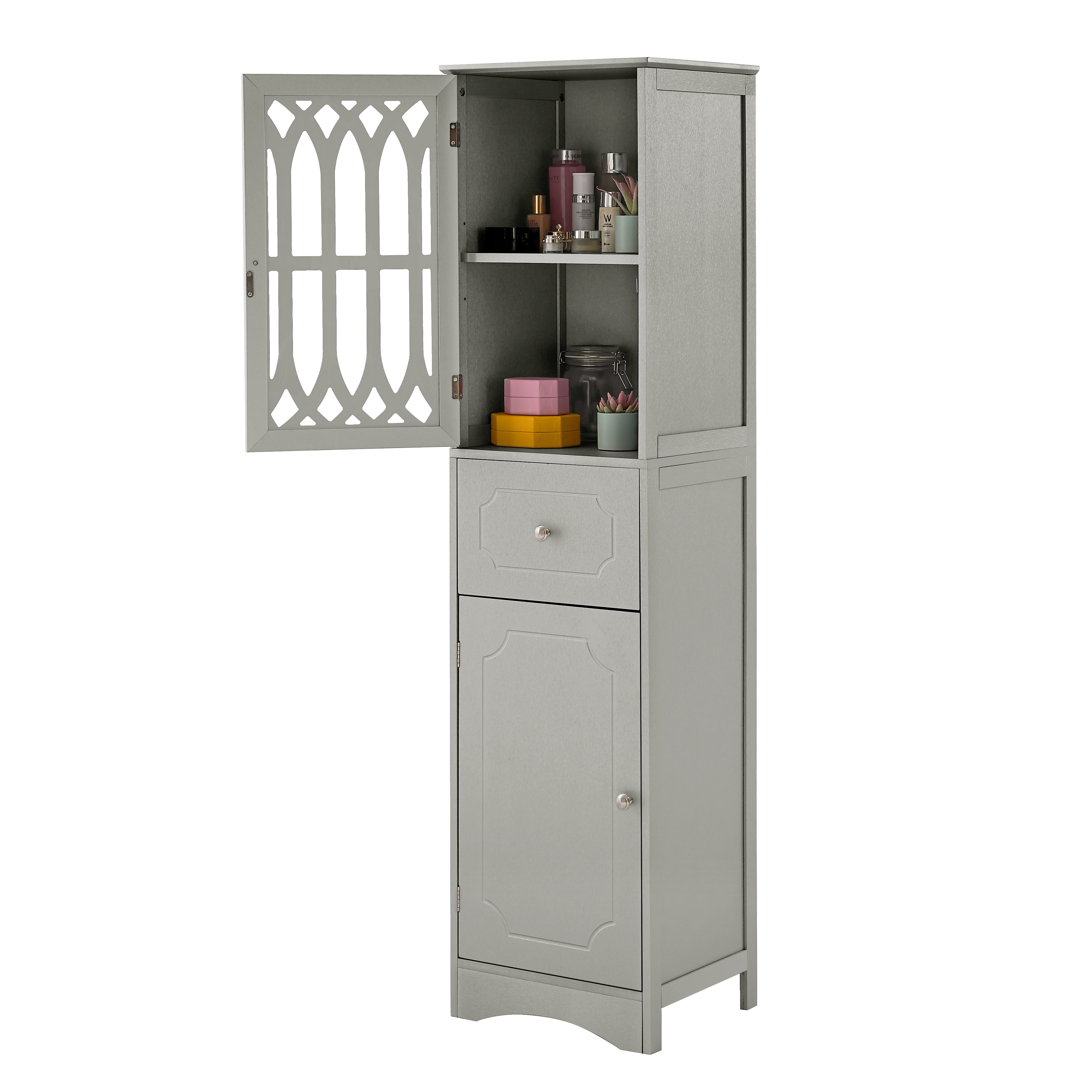 Harper & Bright Designs Tall Bathroom Storage Cabinet with Drawer and Doors, Modern Freestanding Cabinet with Adjustable Shelf for Bathroom, Gray