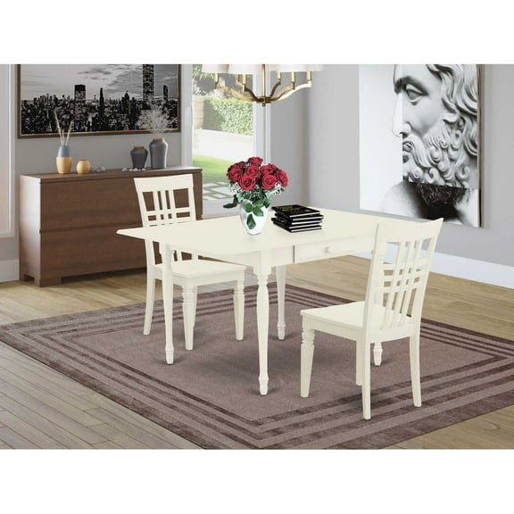 East West Furniture Monza 3-piece Wood Dining Table and Chairs in Linen White