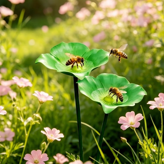 Pollinator Waterer, Colorful Flower Metal Stake Outdoor Ornament for Yard Patio Backyard Garden Bird Feeder