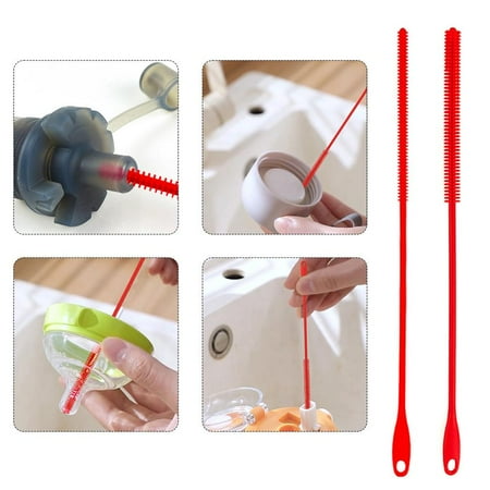 Red 1797c Small 6mm Food Grade Silicone Straw Brush High Density Bristle Pacifier Brush Cleaning Silicone Test Tube Brush
