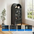 thumbnail image 3 of DEXTRUS Arched Storage Display Cabinet with LED Lights & Glass Doors, Kitchen Pantry Cabinet, Black, 3 of 8