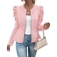 thumbnail image 3 of Chaqueta de Larga con Cuello Redondo para Mujer, Abrigo Informal Elegante A Cuadros con Cremallera para Otoño e Invierno Rosa S, 3 of 10