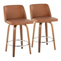 LumiSource Walnut Wood, Camel PU, Chrome Toriano 26" Counter Stool - Set of 2