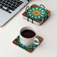 thumbnail image 4 of Drink Coasters Set Of 4 With Holder Intricate Mandala With Vibrant Colors Featuring Blooming Flowers And Leaves Water Absorbent Ceramic Coaster Tabletop Protection,Suitable For Various Cup,Home Decor, 4 of 4