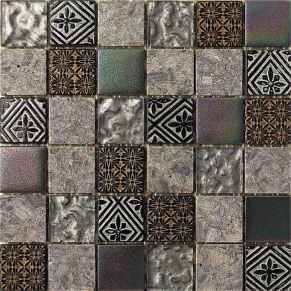 Intrend Tile 2 x 2 Main Couleur Pierre et Verre Gris Carré avec Accent Or et Ruban