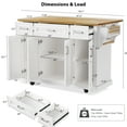 thumbnail image 5 of 54inch Kitchen Island With Drop Leaf, 4 Doors, 3 Drawers, Texture, Rolling Storage Cart, White Finish For Dining Room Cart, 5 of 6