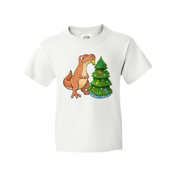 Inktastic Tyrannosaurus Rex Decorating Christmas Tree Youth T-Shirt