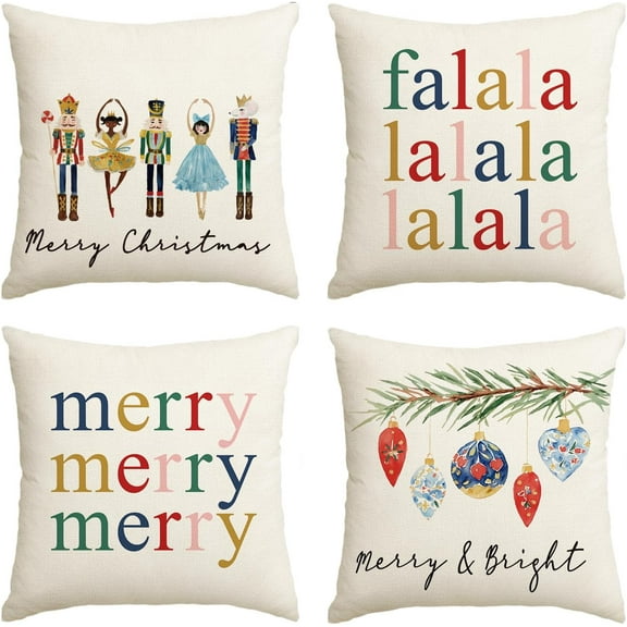 colorlife Merry Christmas Nutcracker Throw Pillow Covers, 18 x 18 Inch Winter Holiday Party Cushion Case Decoration for Sofa Couch Set of 4