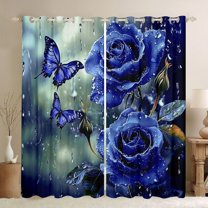 Castle Fairy Teens Adults Romantic Flower Rose Black Out Curtains,Blue Butterflies Curtains Pack of 2 (42x63 Each),Chic Floral Blossoms Bedroom Curtains,Microfiber Bedroom Decor