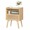 thumbnail image 6 of Rattan Nightstand, Boho Bedside Table Large Night Table with Drawer and Storage Shelf, Farmhouse End Side Table for Bedroom, Living Room 22.87" Tall, Natural Wood, 6 of 7