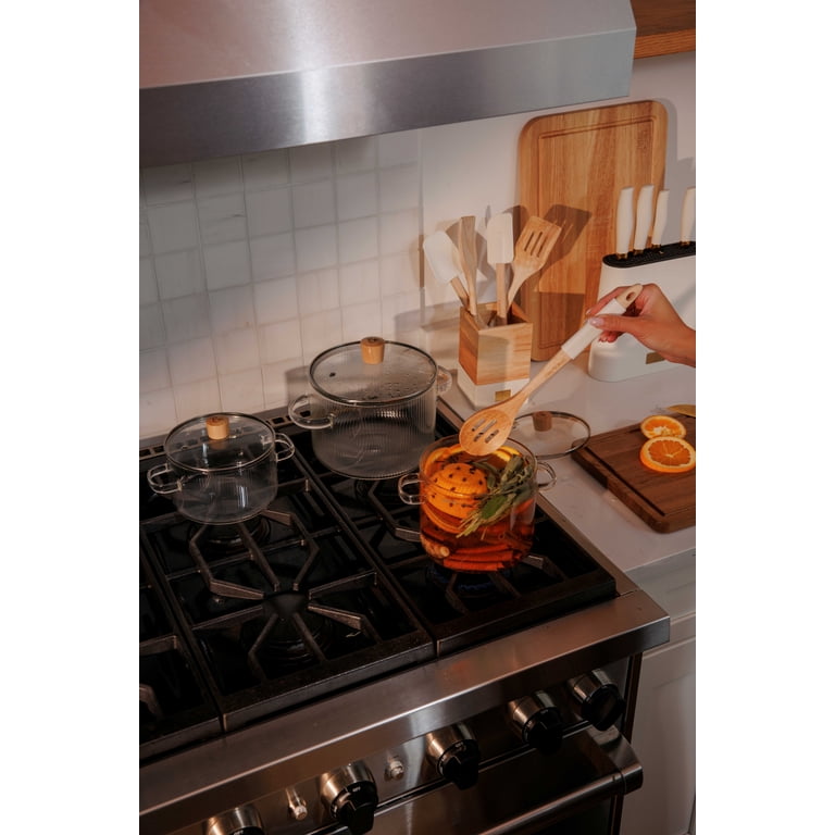 Thyme & Table 6-Piece Wood and Silicone Utensil Set, Cream