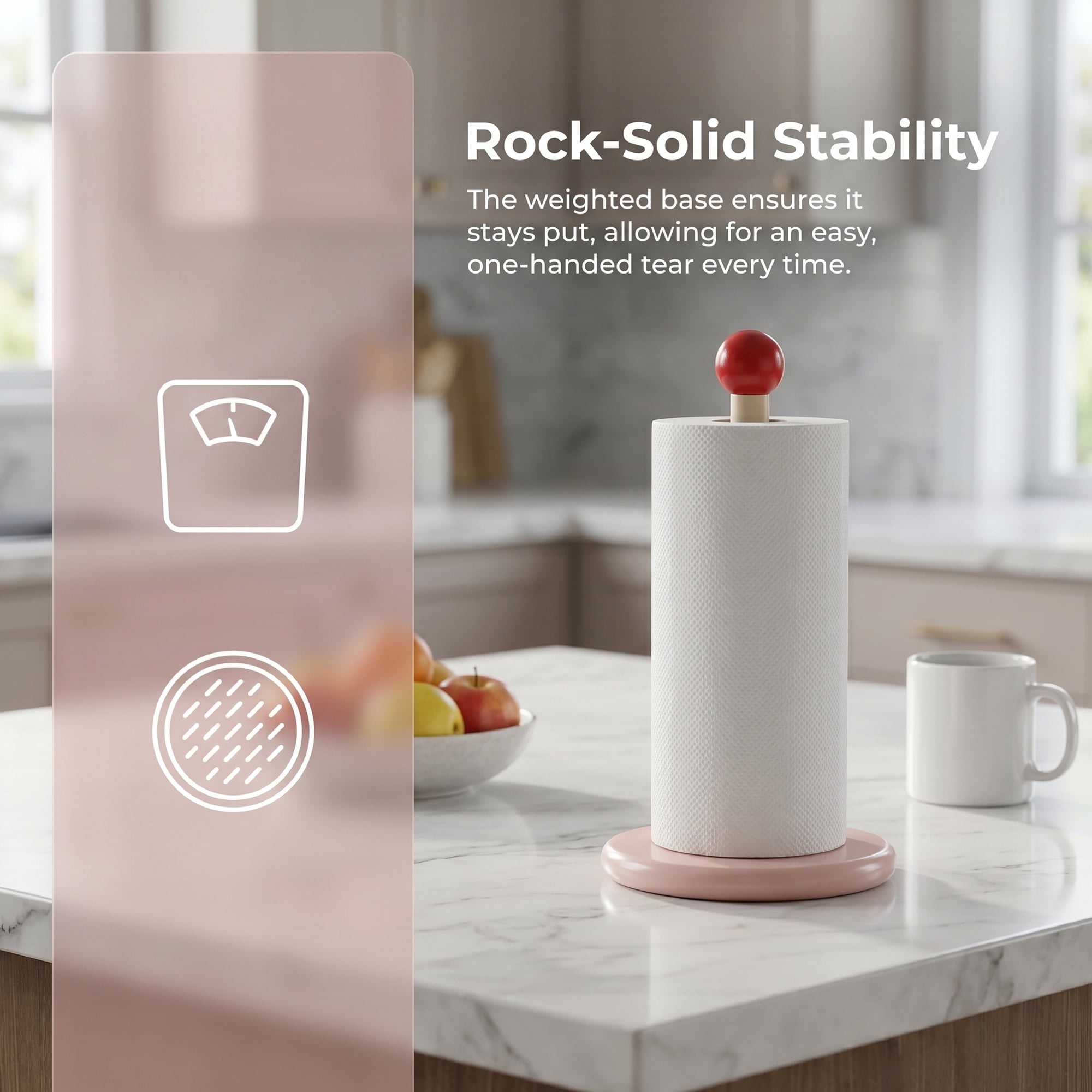 Unique Bargains Paper Towel Holder Countertop Weighted Base Dispenser Wood Pink 12x5.9in