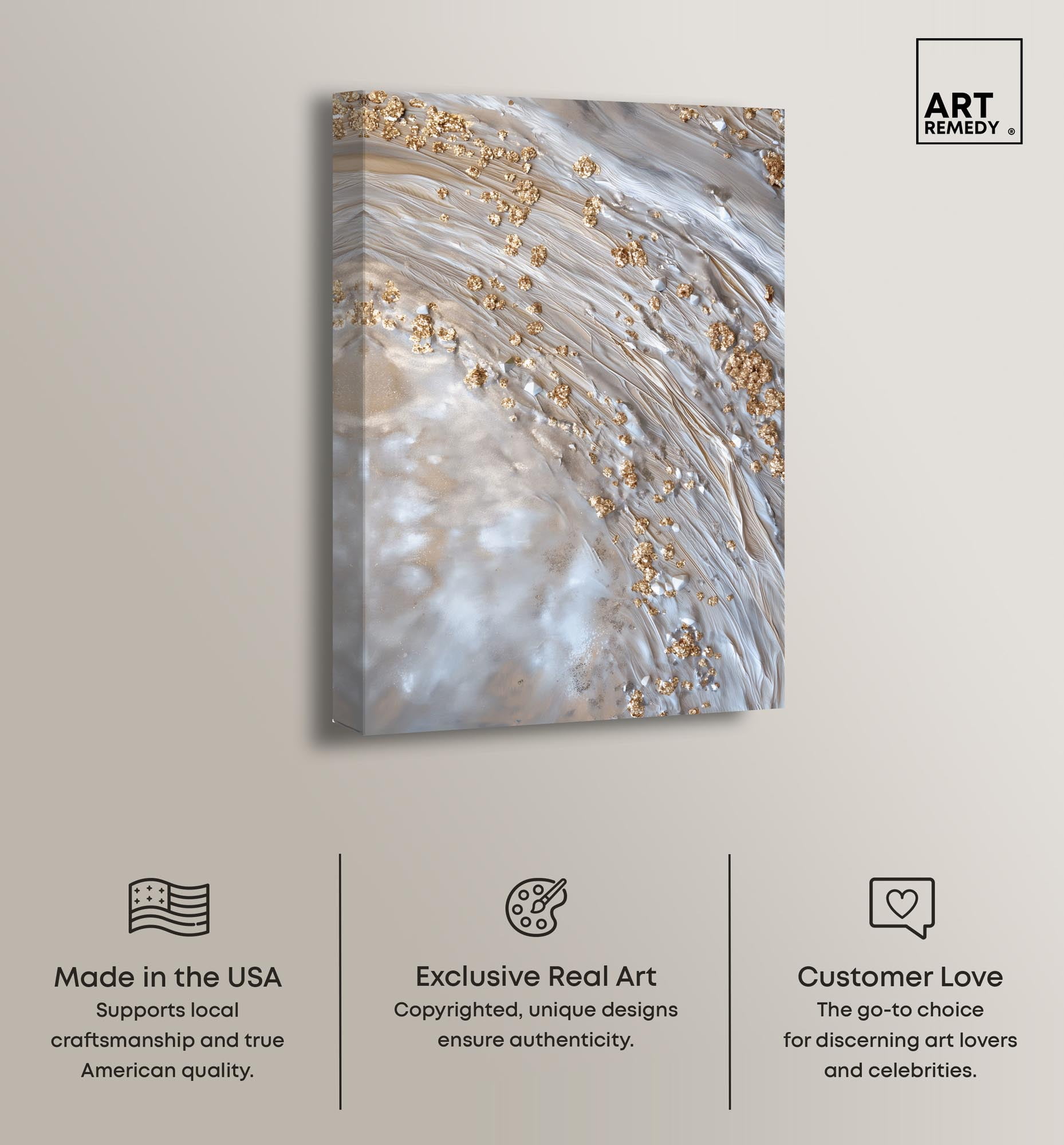 Shimmering Milky Canvas Elegant Gold Abstract by Art Remedy, Gallery Wrapped, 24" x 36"