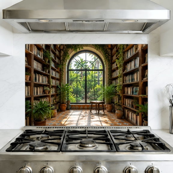 Kitchen Backsplash Peel and Stick Wall Murals Vintage Library Dark Academia Gothic Victorian Removable Mural 35.4"W x 23.6"H, Oil Proof Vinyl Wallpaper for Fireplace & Behind Stove