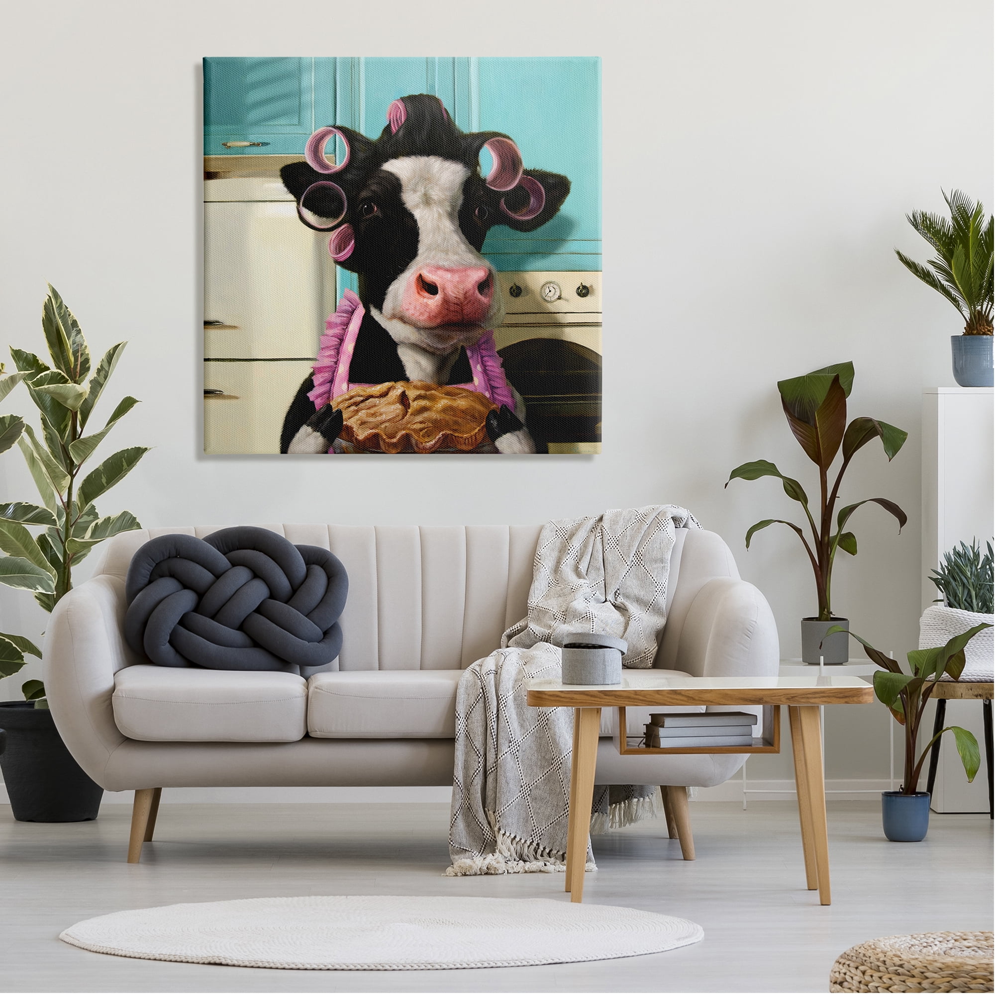 Stupell Industries Glamorous Farm Cow Baking Pie Hair Rollers Canvas Wall Art, 36 x 36, Design by Lucia Heffernan
