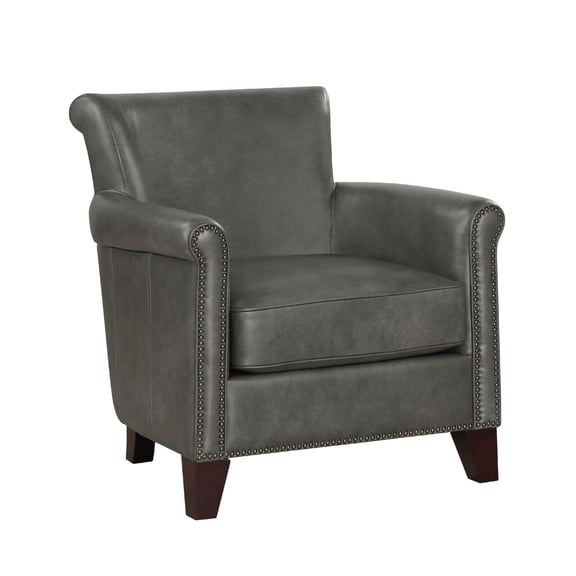 Tria Sofa Accent Chair- Gray Faux Leather- Nailhead Trims- 32 Inch