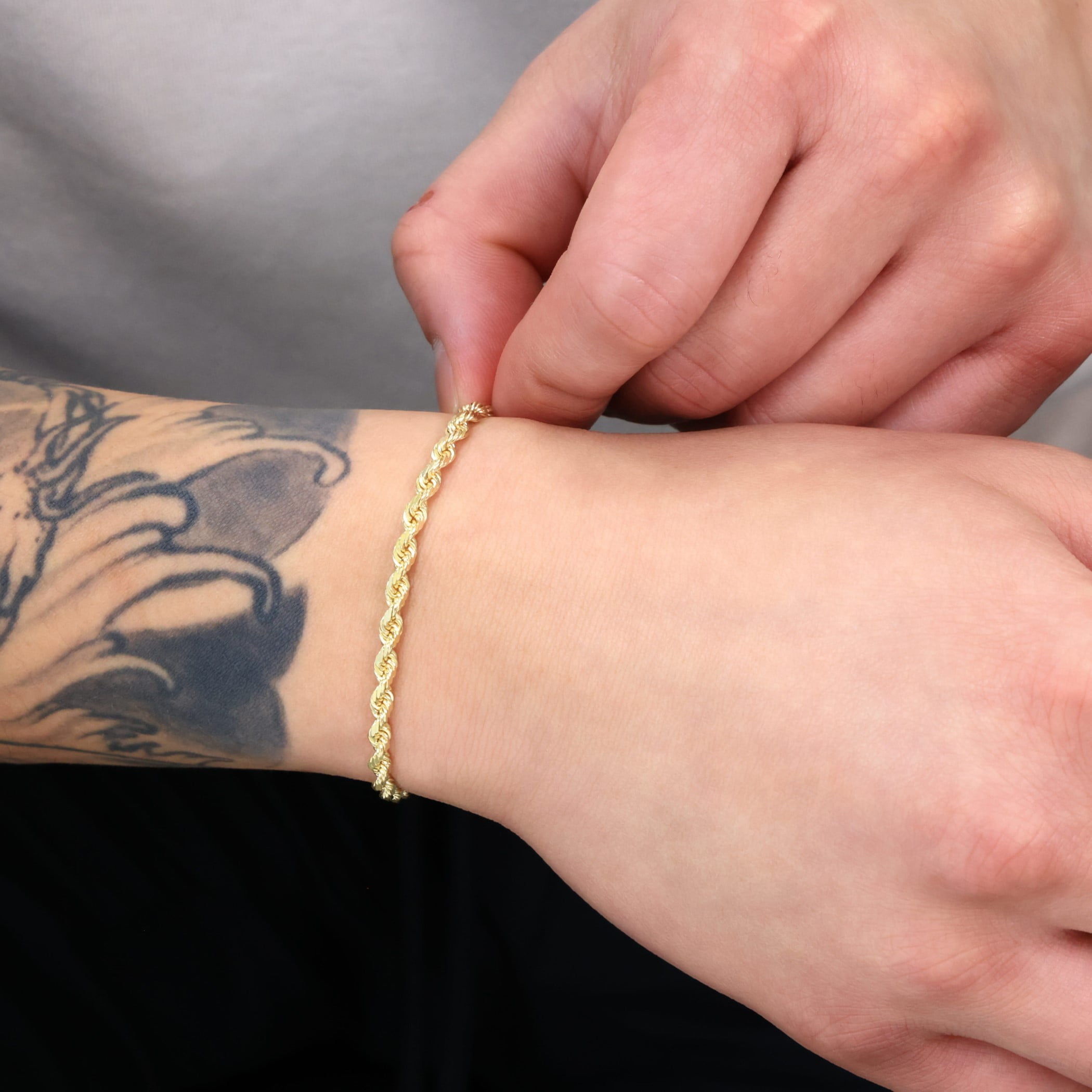 Nuragold 14K Real Yellow Gold Rope Diamond Cut Chain Bracelet 7"-9" (1.5mm-10mm) Italian Jewelry for Men & Women