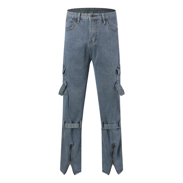 Ketyyh-chn99 Jeans Homme 2024 Mode Pantalon Ample Pantalon Cargo Randonnée Pantalon à Multiples Poches Bleu,m