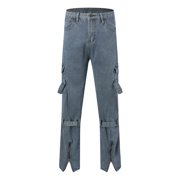 Men's Jeans Relaxed Fit Mens Fashion Casual High Leg Straight Strap Multi Pocket Jeans Jeans Homme Slim Blue S