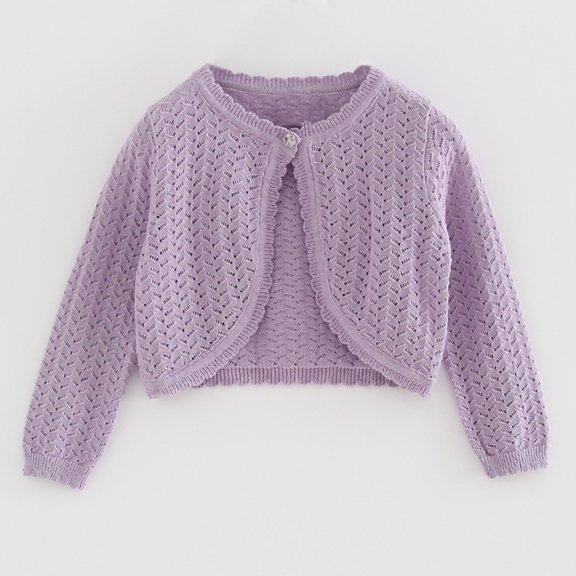 Girl's Button Up Cardigan Sweater V Neck Long Sleeve Loose Crop Sweaters Purple 10-11Years