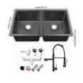 thumbnail image 2 of Tarja Doble Submontar Negra 82x47 Acero Inoxidable Calibre 18 con Mezcladora 360° y Kit – KADINOX PLUS, 2 of 4