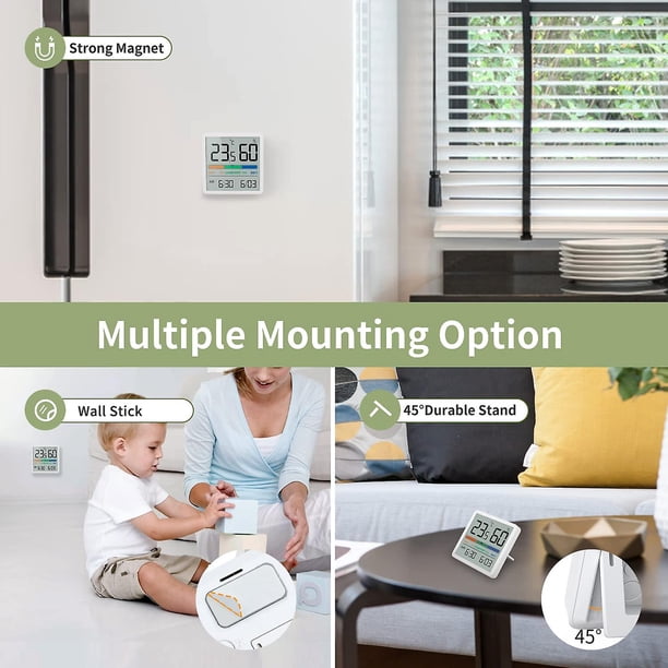 Termómetro higrómetro para interiores, termómetro digital de escritorio con monitor de temperatura y humedad, termómetro de habitación con indicador de humedad preciso con reloj